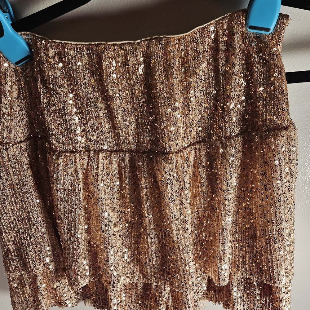 Gold Sequin Tiered Mini Skirt